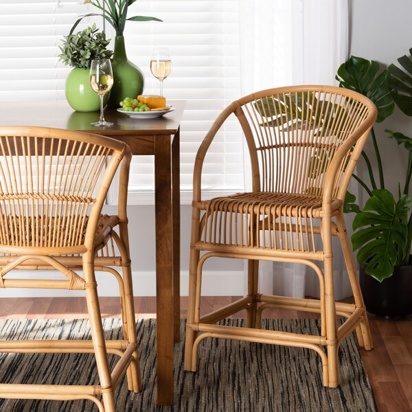 Baxton Studio Murai Modern Bohemian Natural Brown Rattan Counter Stool 212-12816-ZORO - main